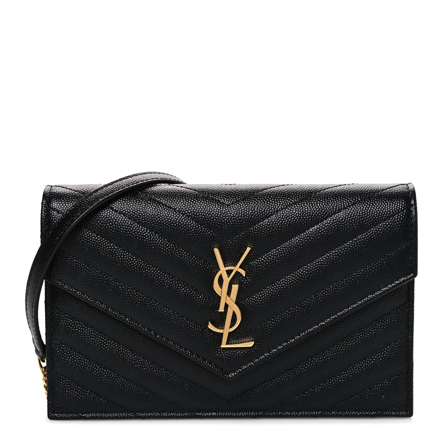 Grain De Poudre Matelasse Chevron Monogram Envelope Chain Wallet Black