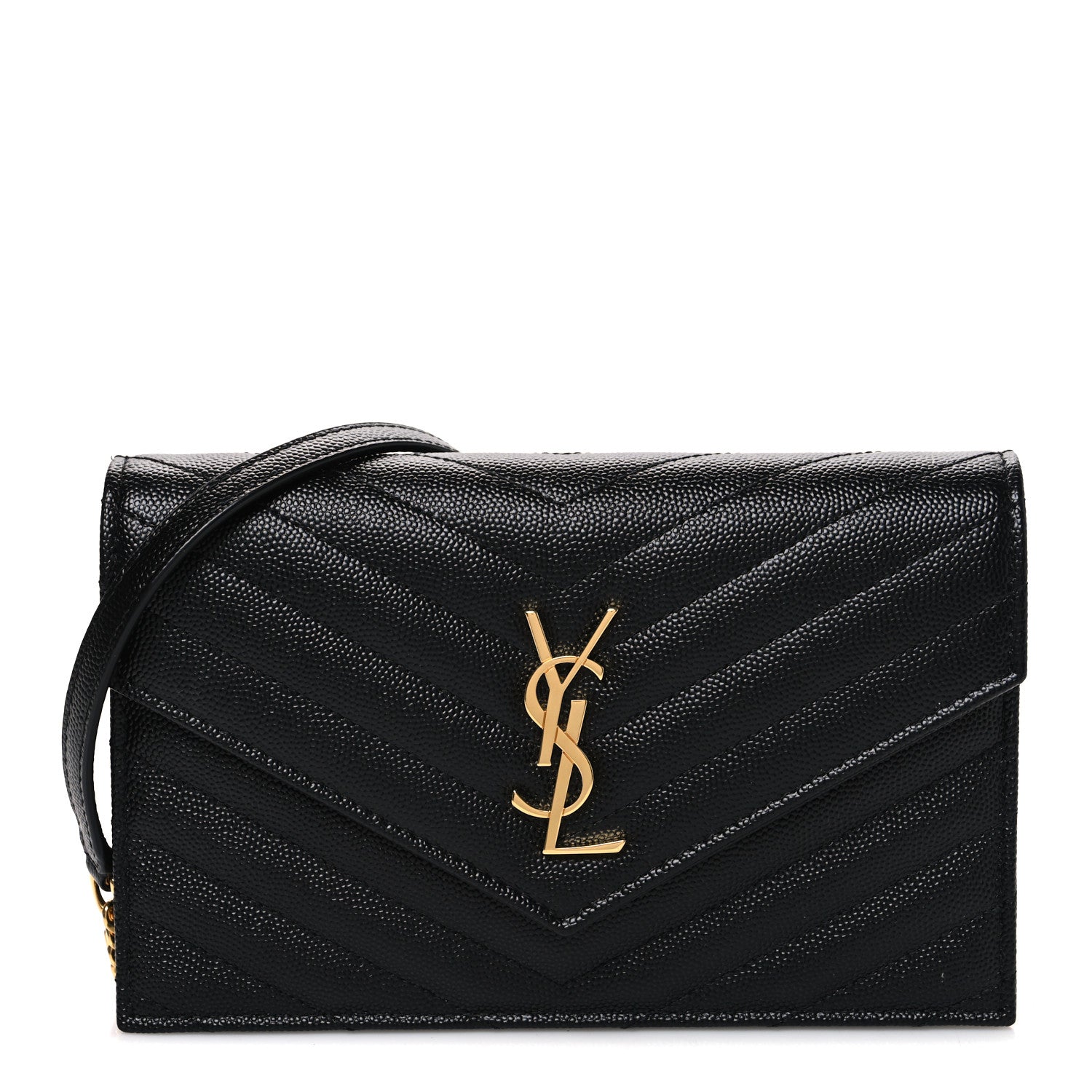 Saint Laurent Grain De Poudre Matelasse Chevron Monogram Envelope Chain Wallet Black 1 of 10