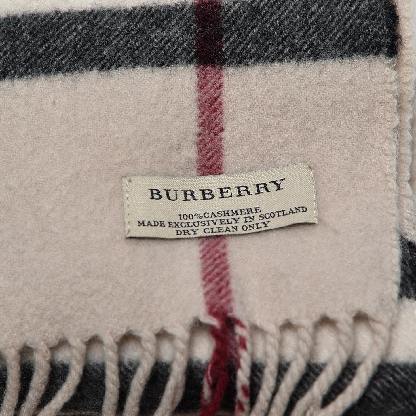 Cashmere Giant Check Fringe Scarf Stone
