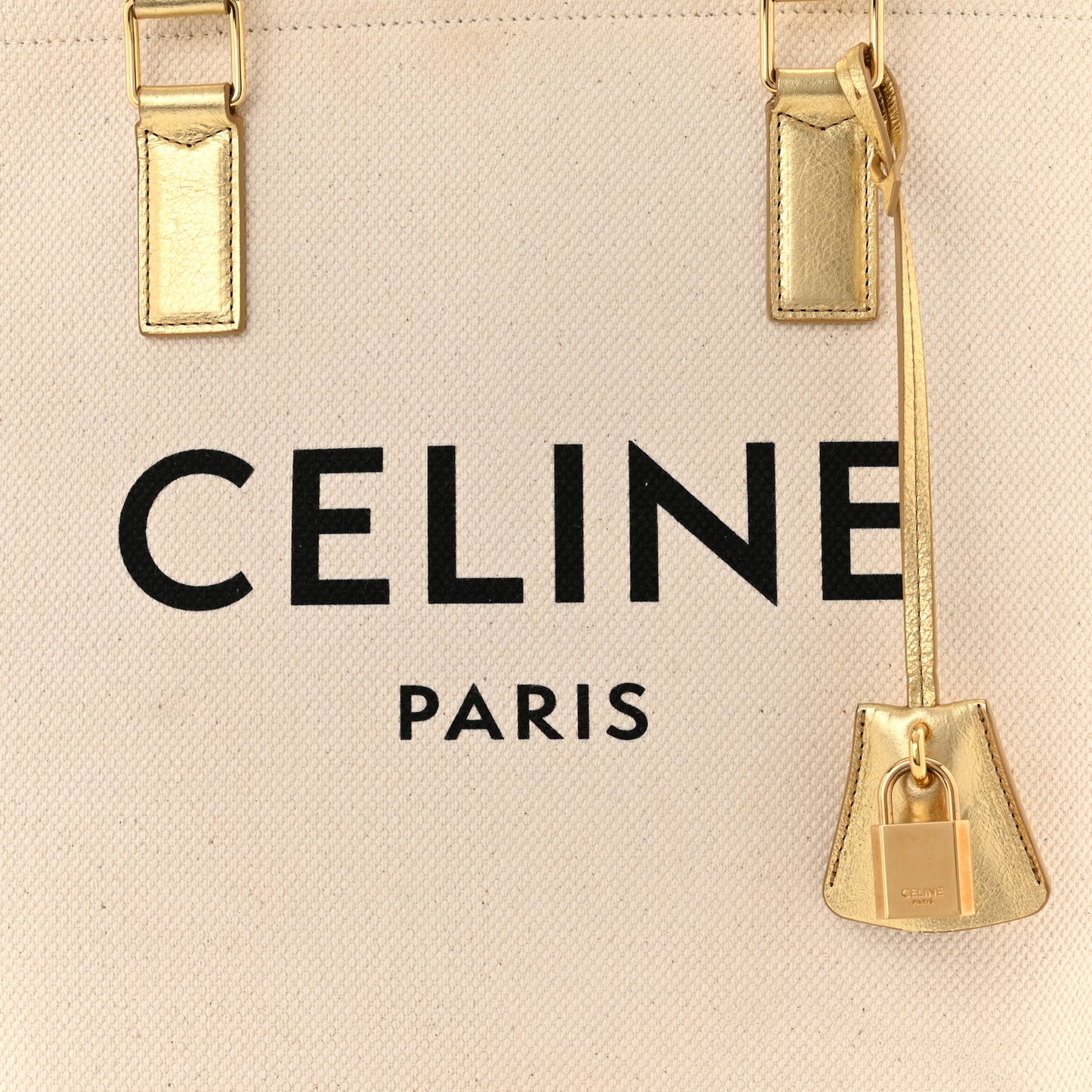 Canvas Calfskin Logo Print Small Horizontal Cabas Gold