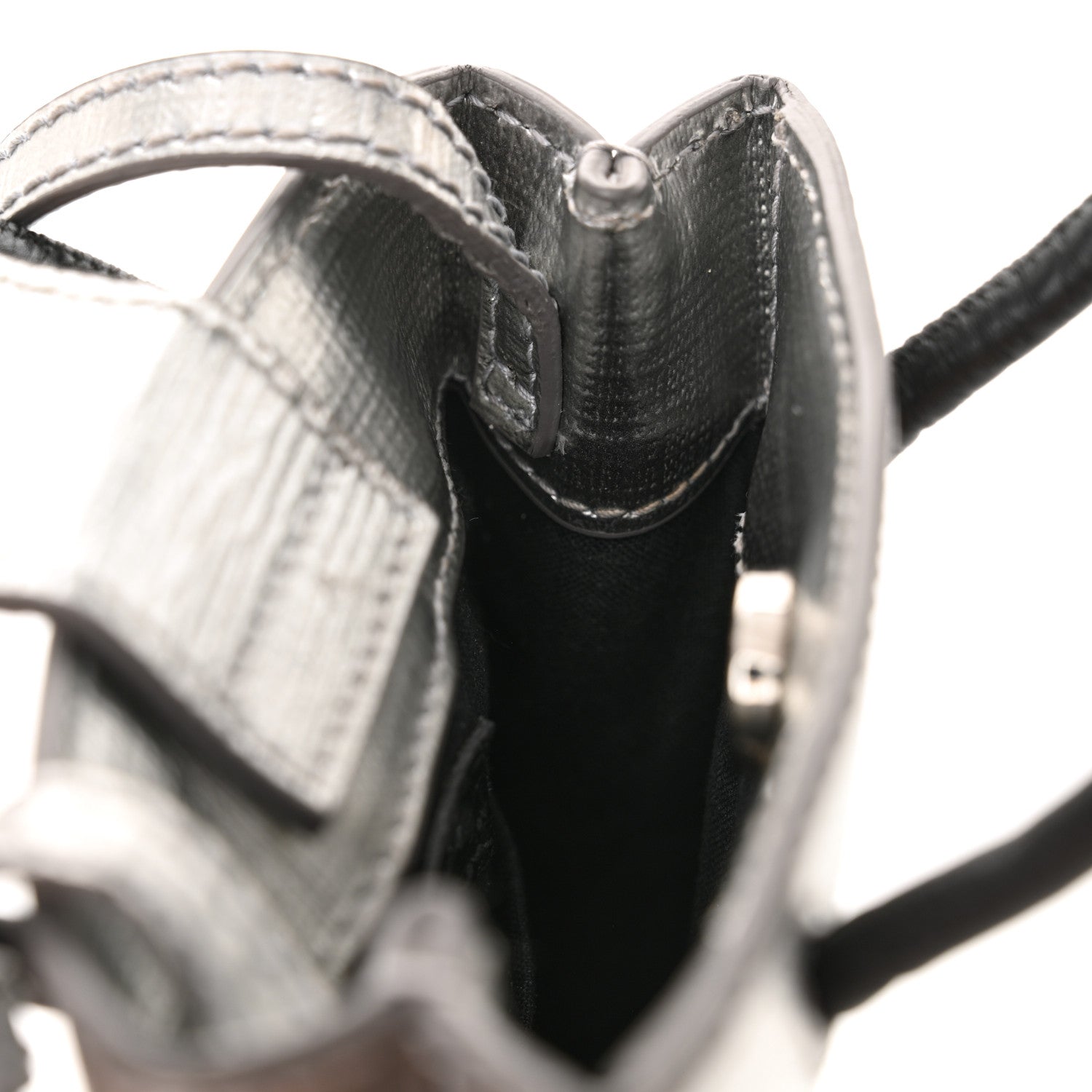 Balenciaga Metallic Textured Calfskin Logo Shopping Phone Holder Bag Silver 11 of 12