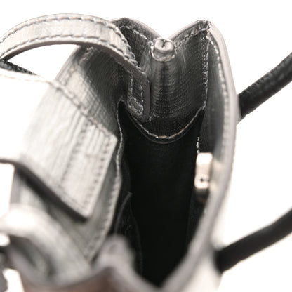 Balenciaga Metallic Textured Calfskin Logo Shopping Phone Holder Bag Silver 11 of 12