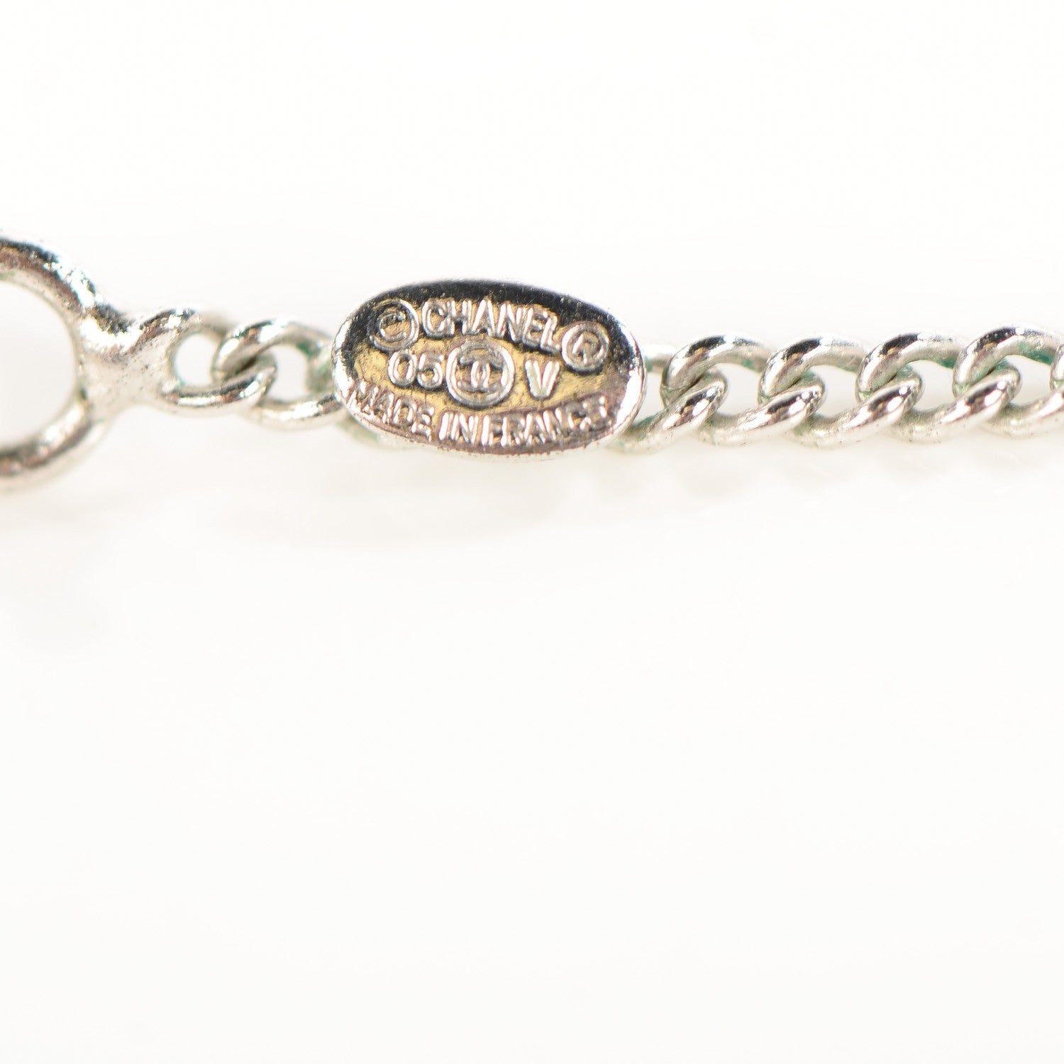 Chanel Pearl Crystal CC Necklace Silver 5 of 7