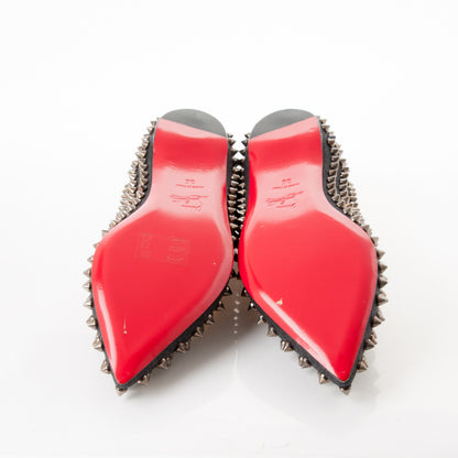 Christian Louboutin Flannel Pigalle Spikes Flats 35 Antracite Gun 5 of 8