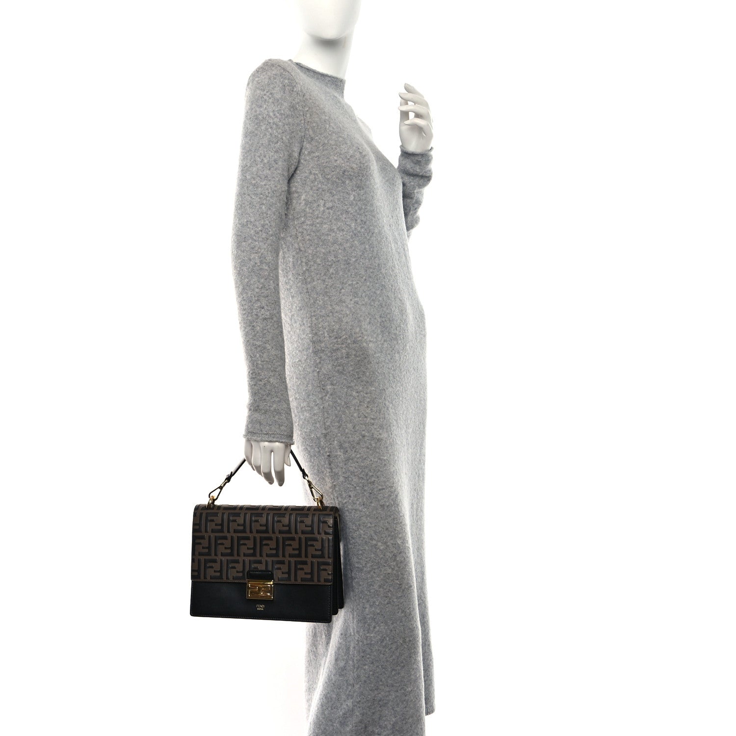 Fendi Vitello Liberty Bi-Color FF 1974 Embossed Chain Strap Kan U Shoulder Bag Black Maya 2 of 9