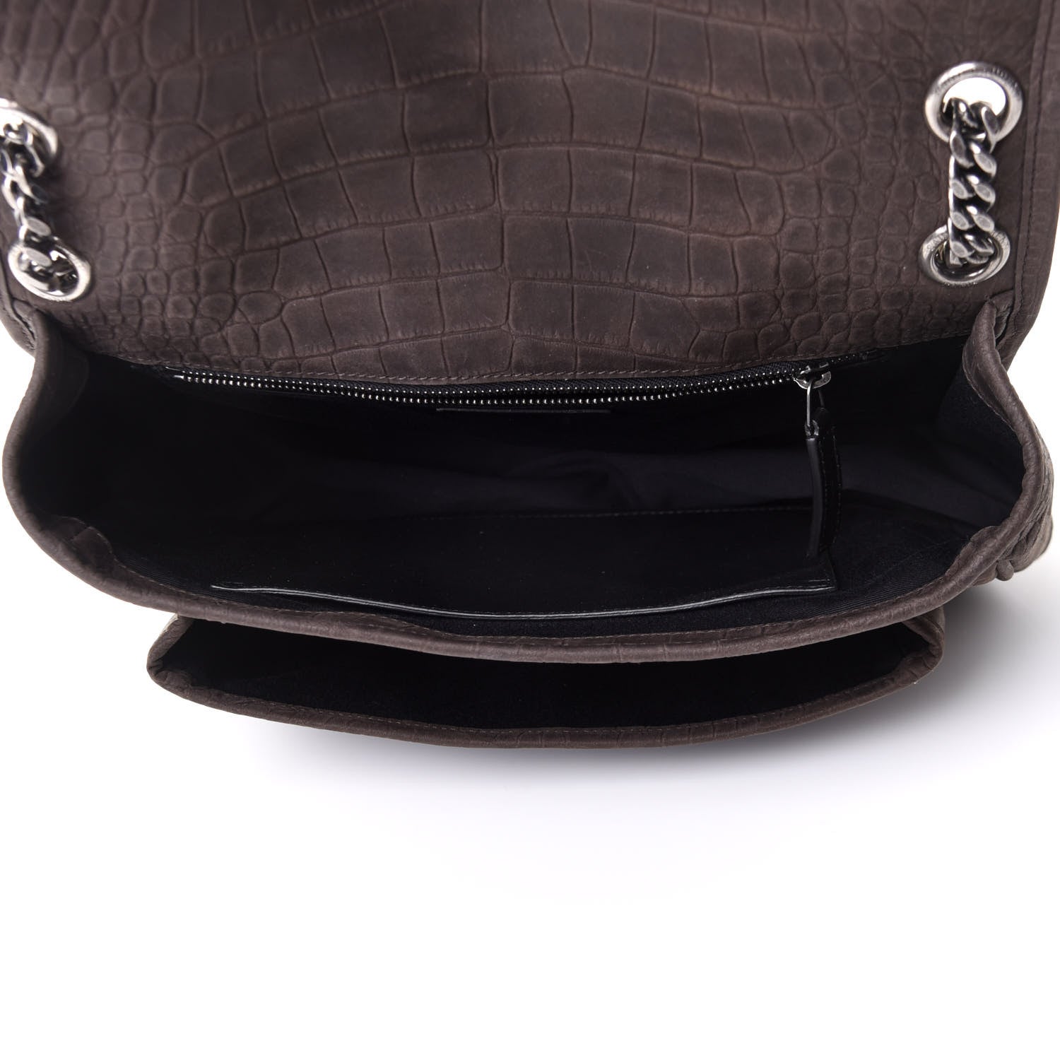 Saint Laurent Nubuck Crocodile Embossed Monogram Medium Niki Chain Satchel Wood 5 of 10