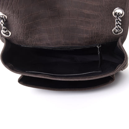 Saint Laurent Nubuck Crocodile Embossed Monogram Medium Niki Chain Satchel Wood 5 of 10