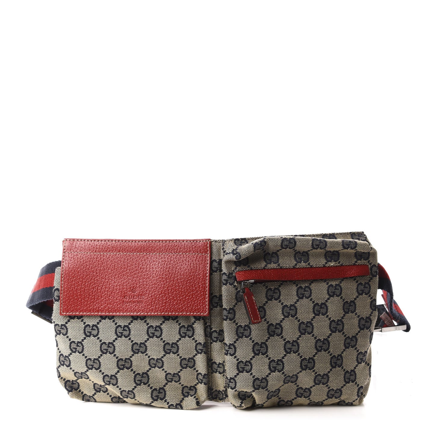 GG Monogram Web Double Pocket Belt Bag Navy Red