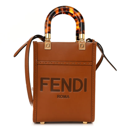Fendi Vitello King Plexiglass Logo Embossed Mini Fendi Sunshine Shopper Tote Cuoio 1 of 9