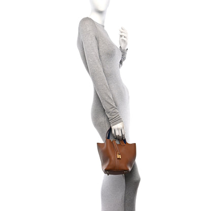 Hermes Taurillon Clemence Swift Eclat Picotin Lock 18 PM  Gold Bleu France 2 of 11