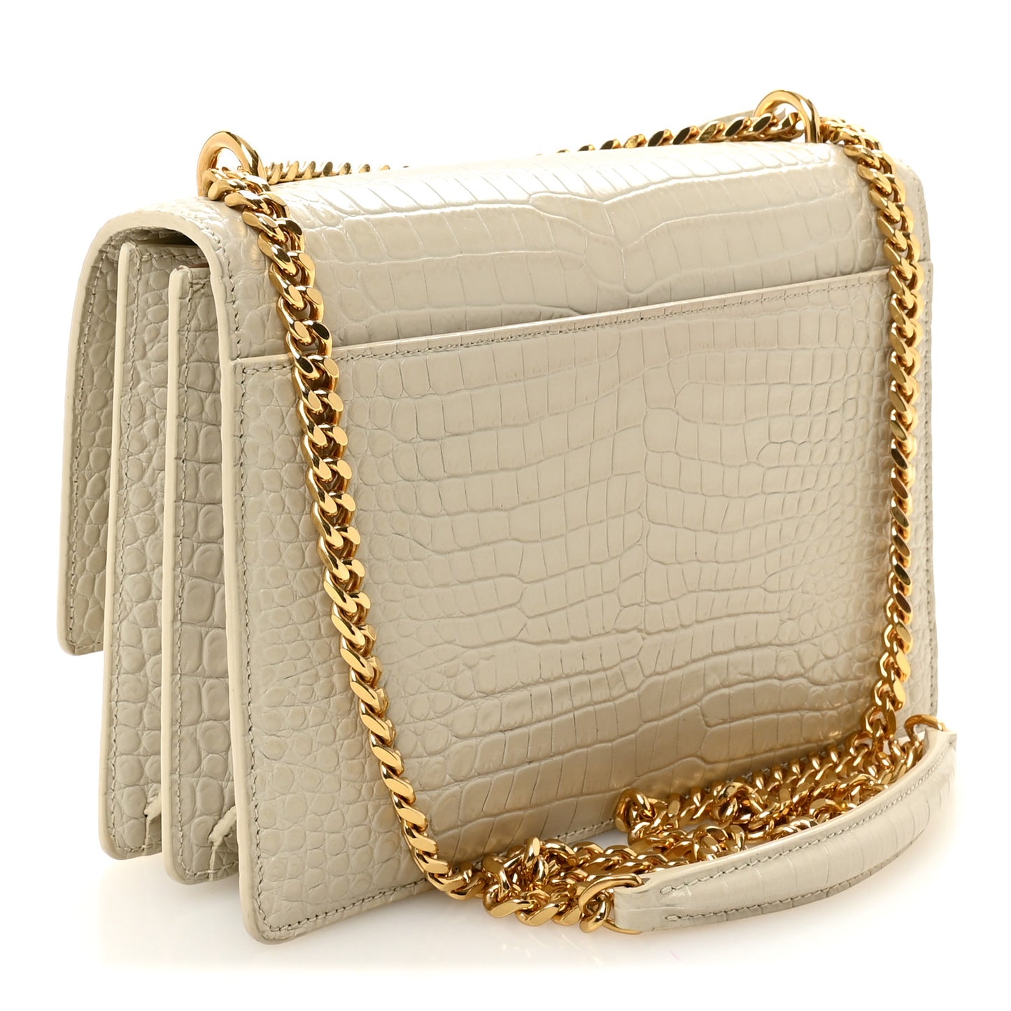 Calfskin Crocodile Embossed Medium Monogram Crema Soft