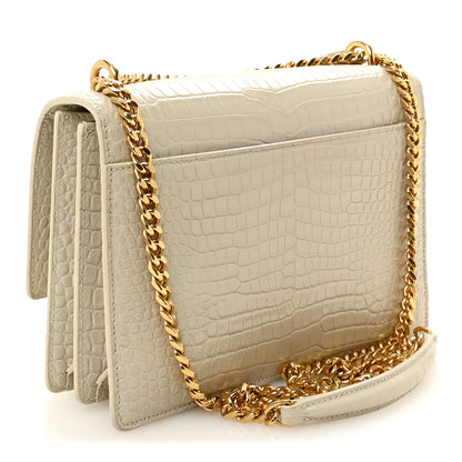 Saint Laurent Calfskin Crocodile Embossed Medium Monogram Crema Soft 3 of 9