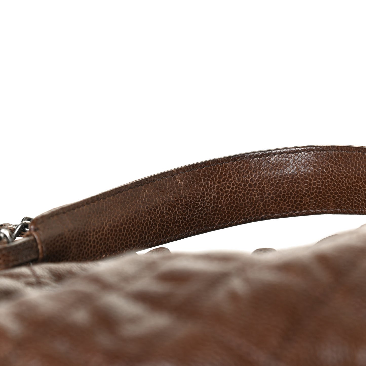 Distressed Glazed Caviar Quilted Medium Elastic Tote Brown