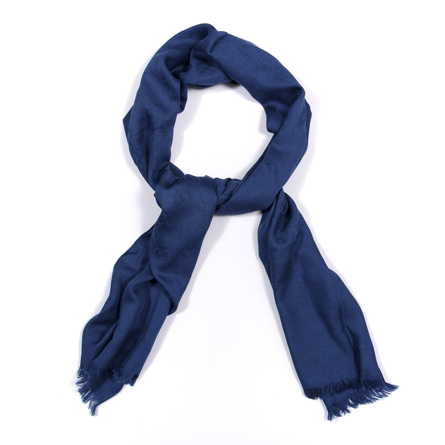 Wool Silk Jacquard Monogram Scarf Blue