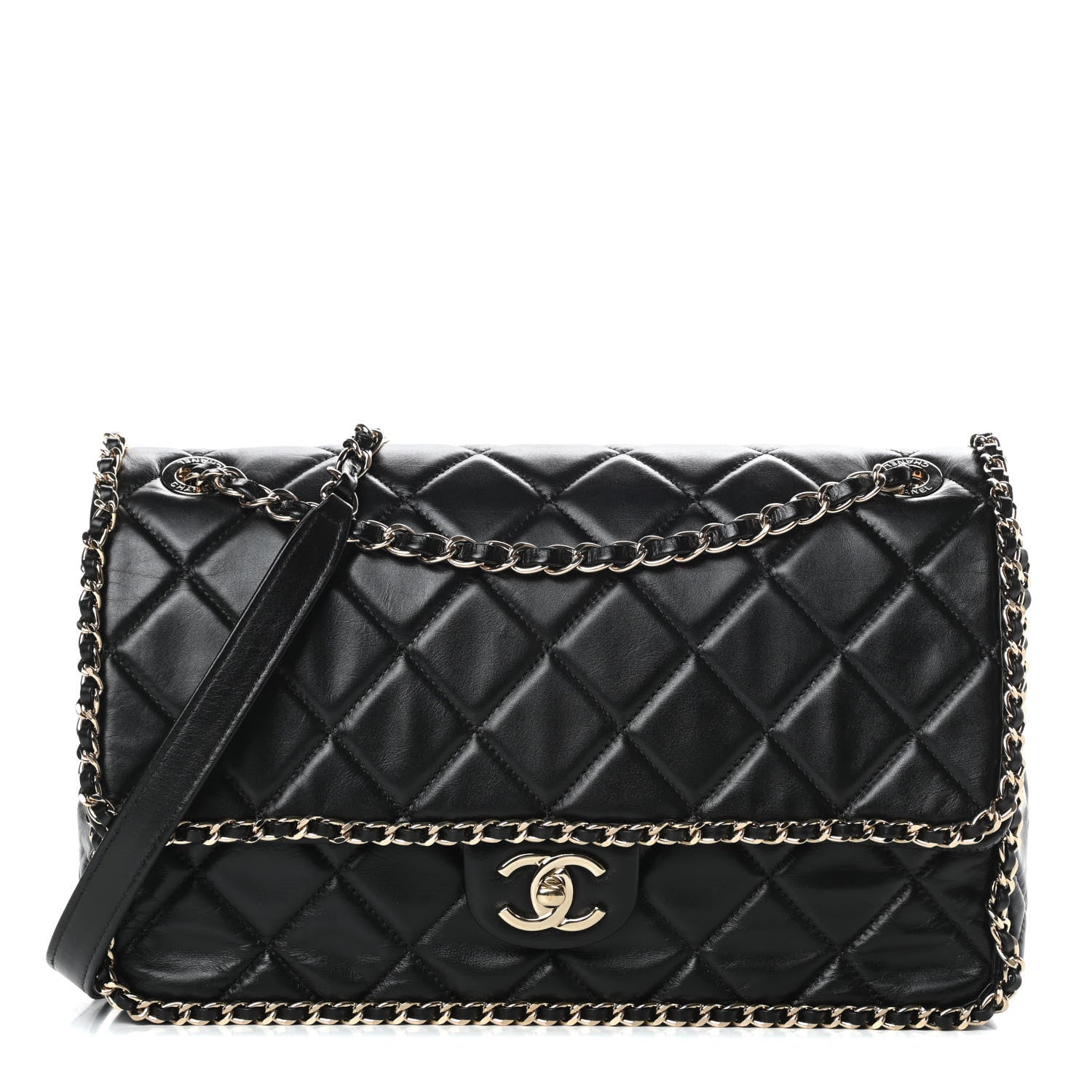 Chanel Crumpled Calfskin Quilted Large Chain All Over Flap Bag Black 1 of 12
