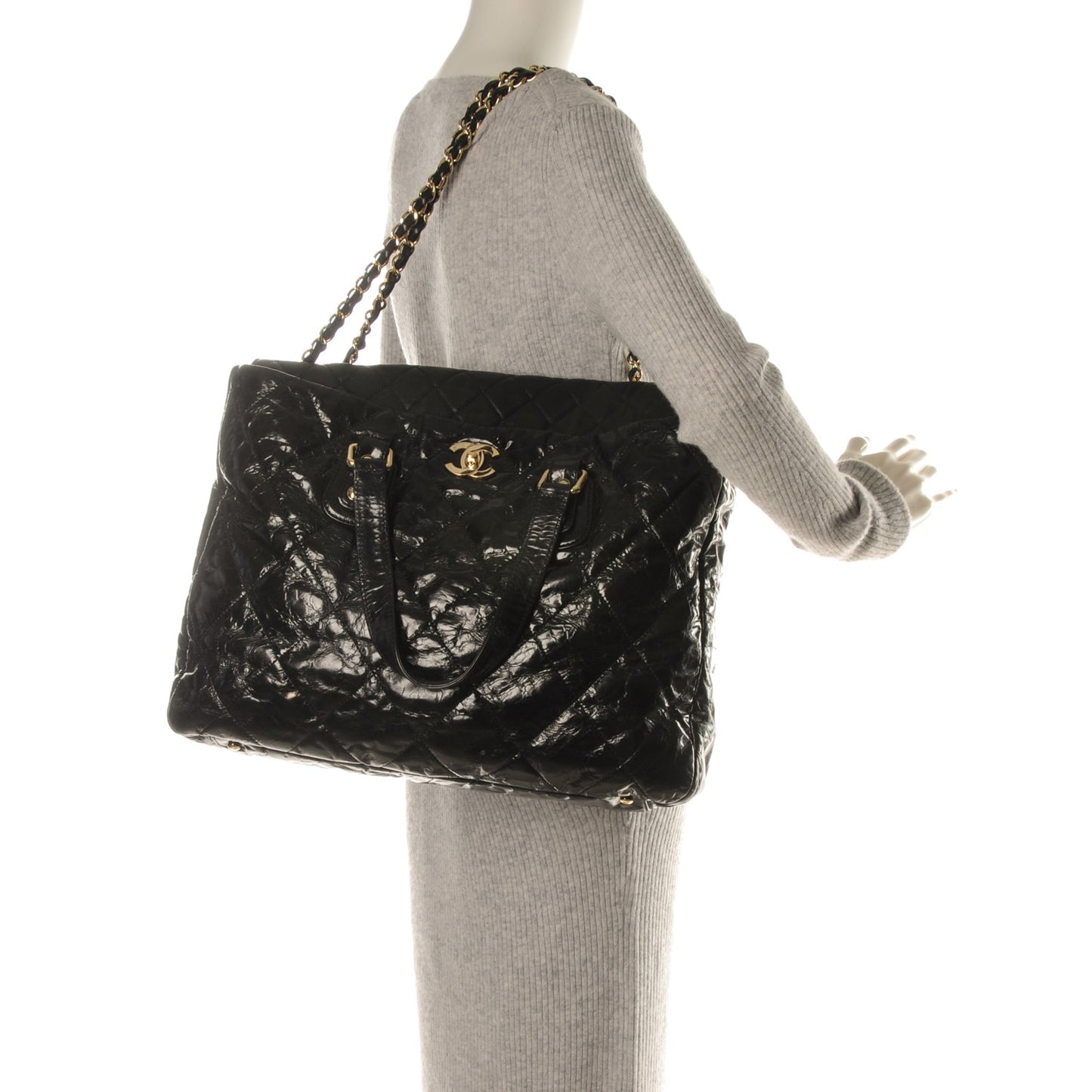 Glazed Calfskin Large Portobello Tote Black