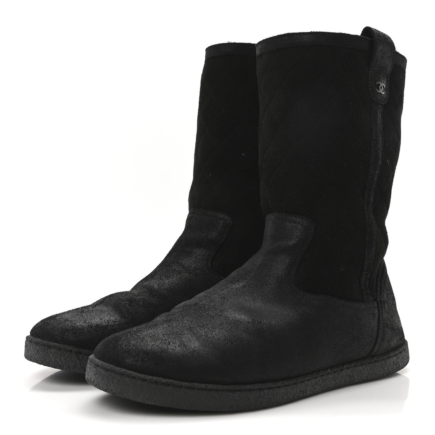 Suede Quilted High Boots 40 Black