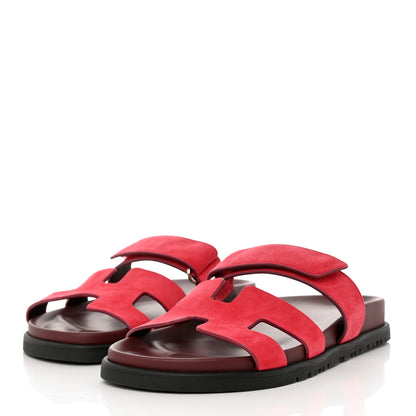 Hermes Suede Goatskin Womens Chypre Sandals 36 Rouge Marsala 3 of 9