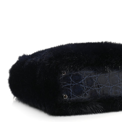 Christian Dior Mink Fur Crocodile Mini Lady Dior Navy Blue 8 of 9