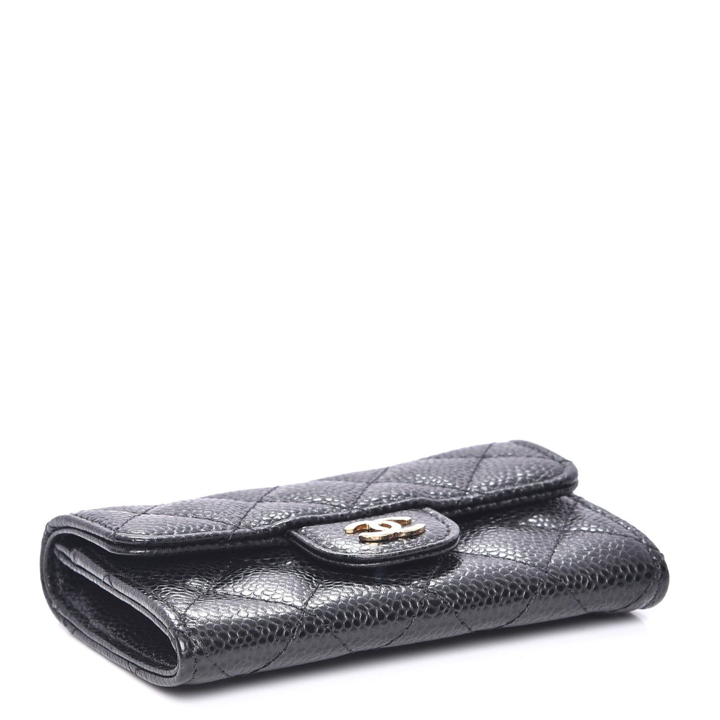 Caviar Quilted Flap Card Holder Black