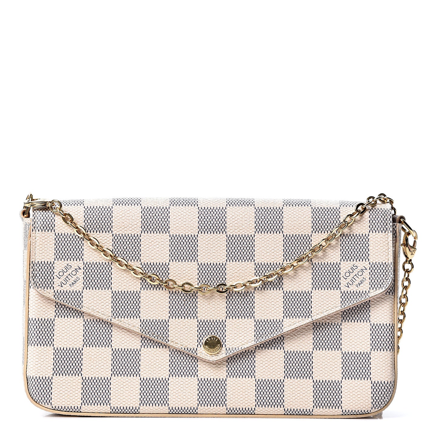 Damier Azur Pochette Felicie Chain Wallet Rose Ballerine