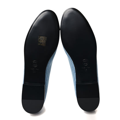 Chanel Denim Printed Quilt CC Cap Toe Ballerina Flats 38 Navy Blue Dark Grey 5 of 9