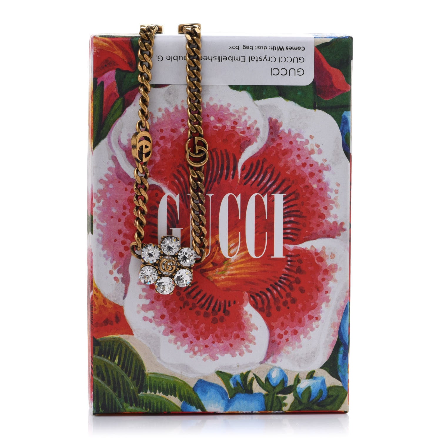 Gucci Crystal Embellished Double G Necklace Aged Gold 9 of 9
