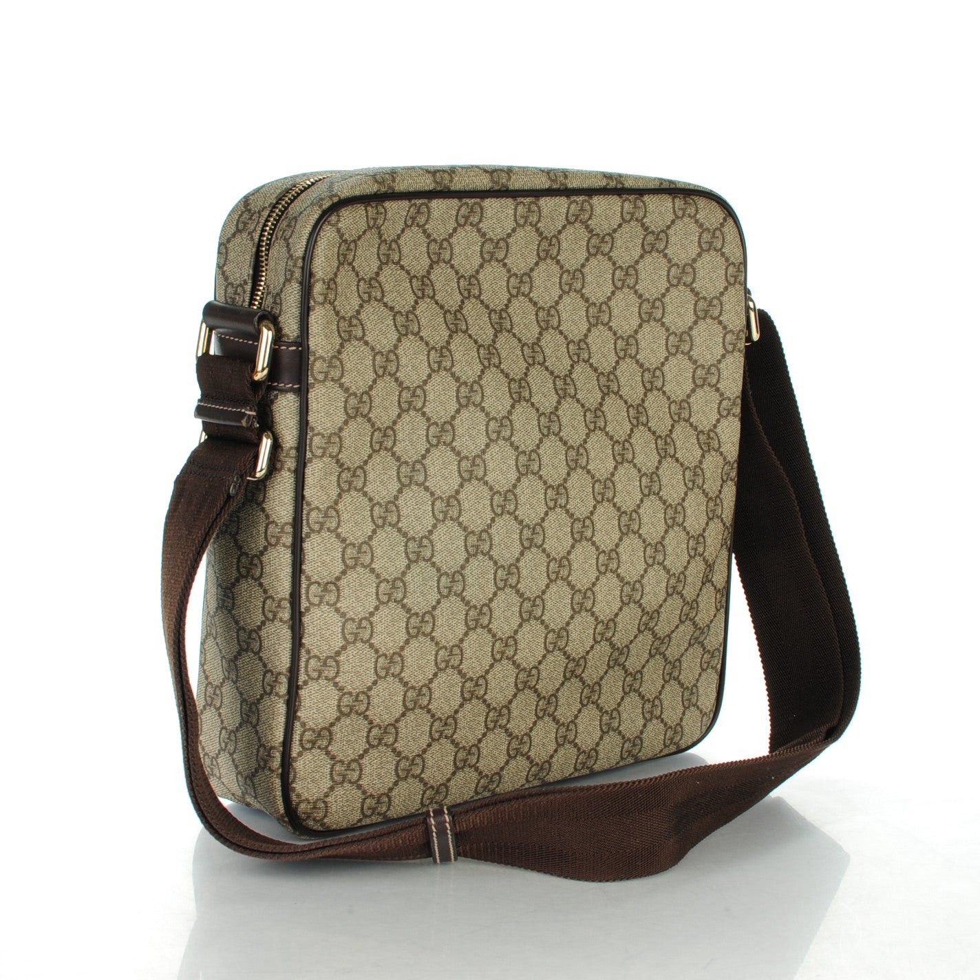 GG Plus Monogram Selleria Calfskin Medium Messenger Bag Beige Ebony Cocoa Dark Chocolate