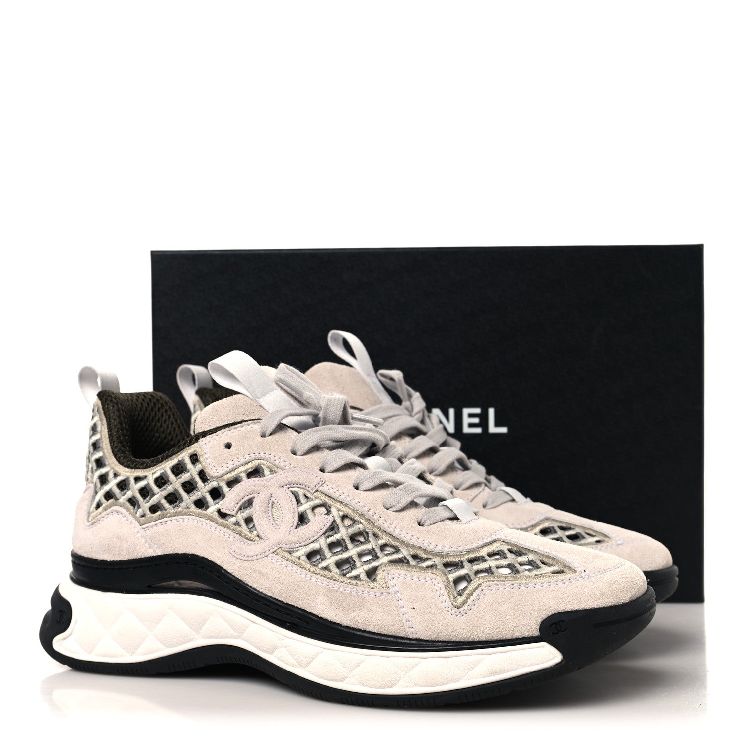 Chanel Suede Calfskin Embroidered CC Sneakers 41 Ecru Light Gray 10 of 10