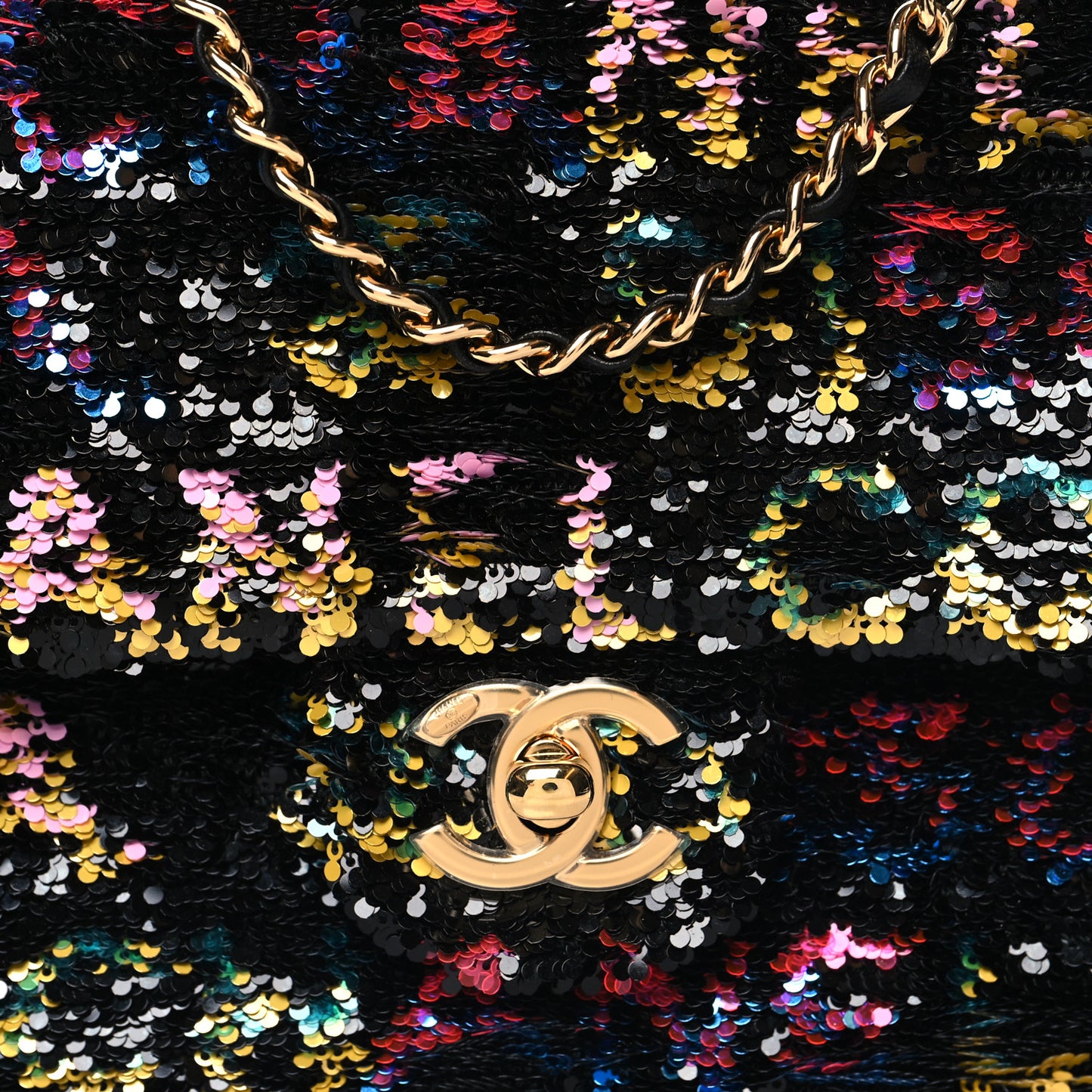 Sequin Logo CC Small Single Flap Black Multicolor