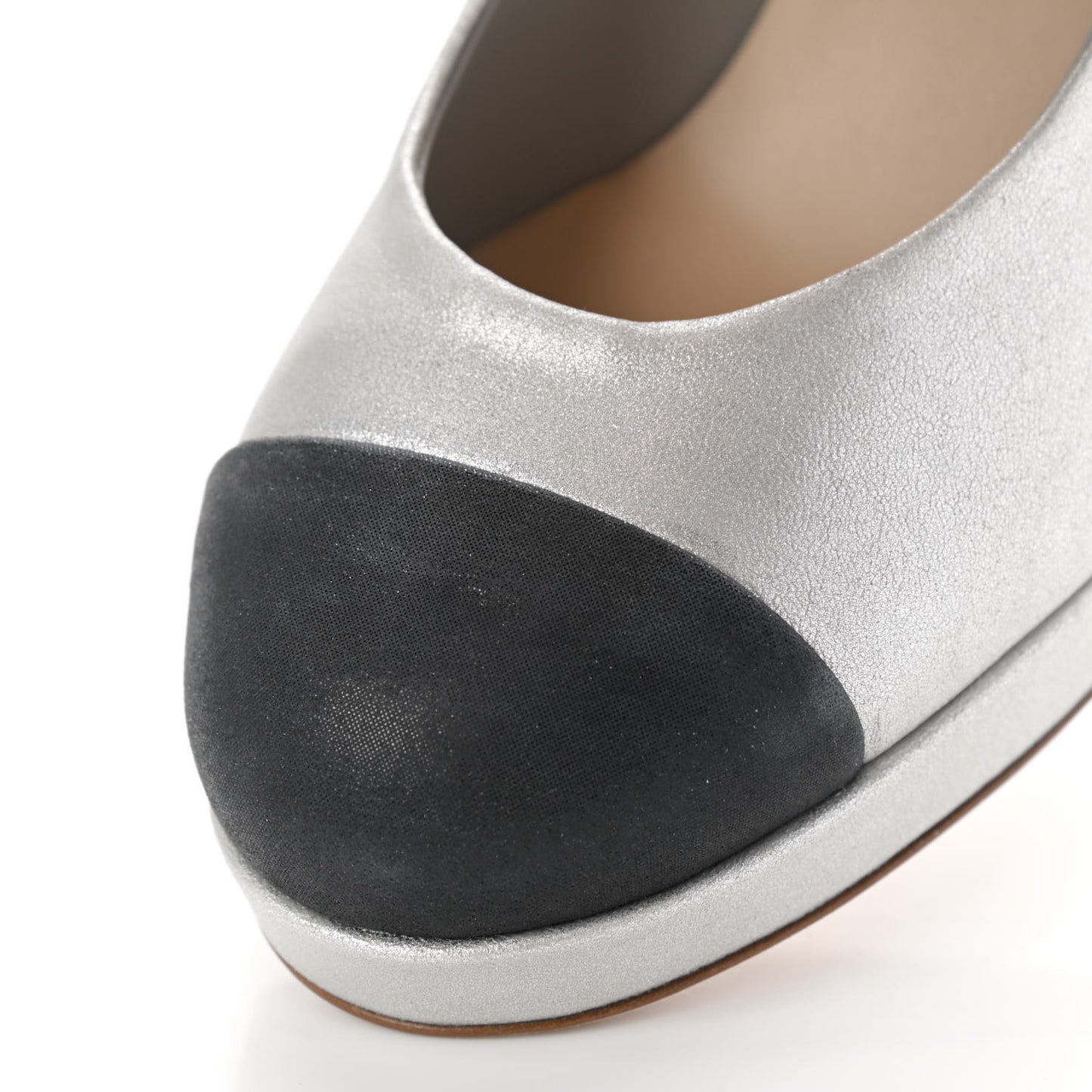 Metallic Calfskin Buffalo Cap Toe CC Pumps 37 Silver Black