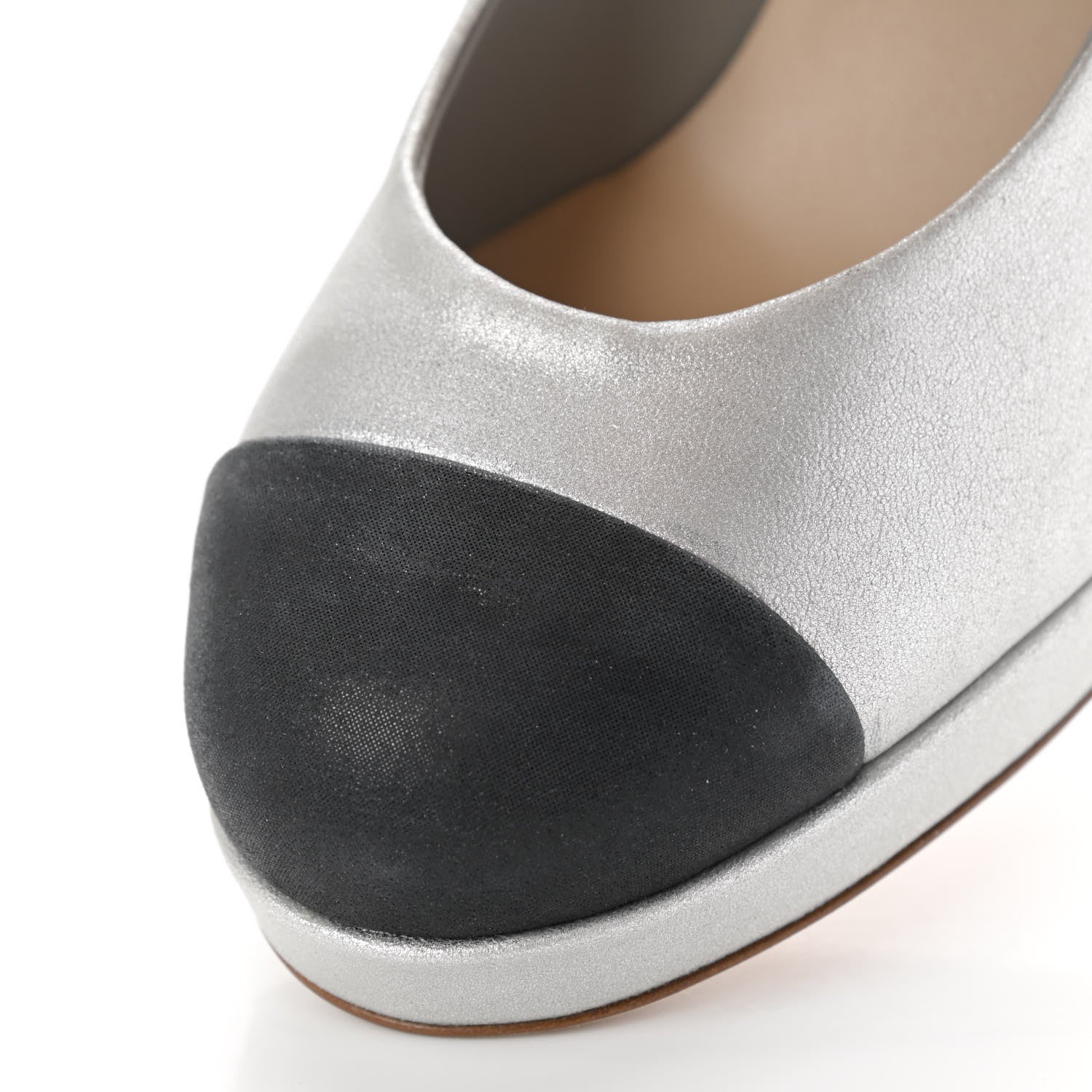 Chanel Metallic Calfskin Buffalo Cap Toe CC Pumps 37 Silver Black 9 of 9