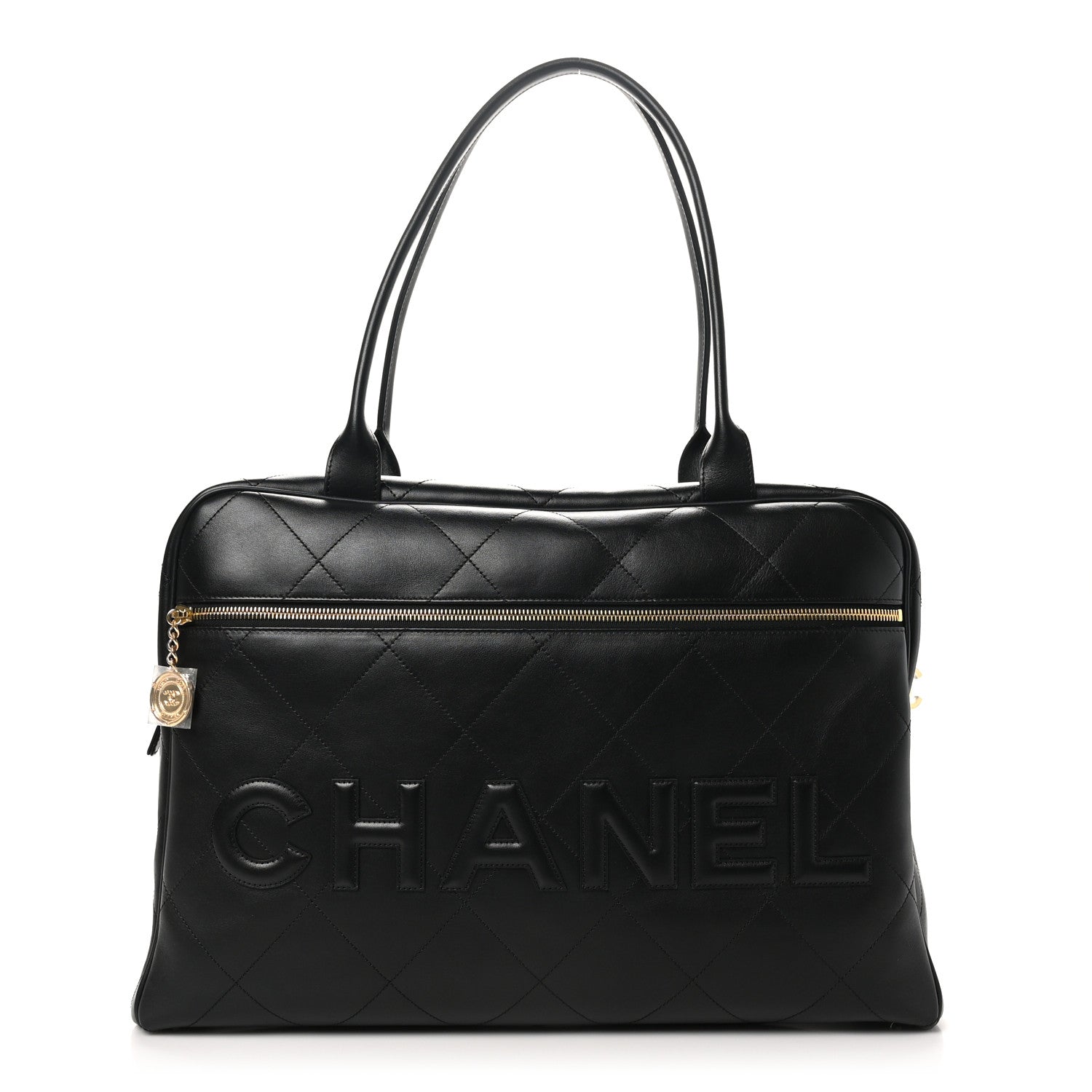 Chanel Calfskin Stitched Maxi Logo Bowling Bag Black 1 of 10