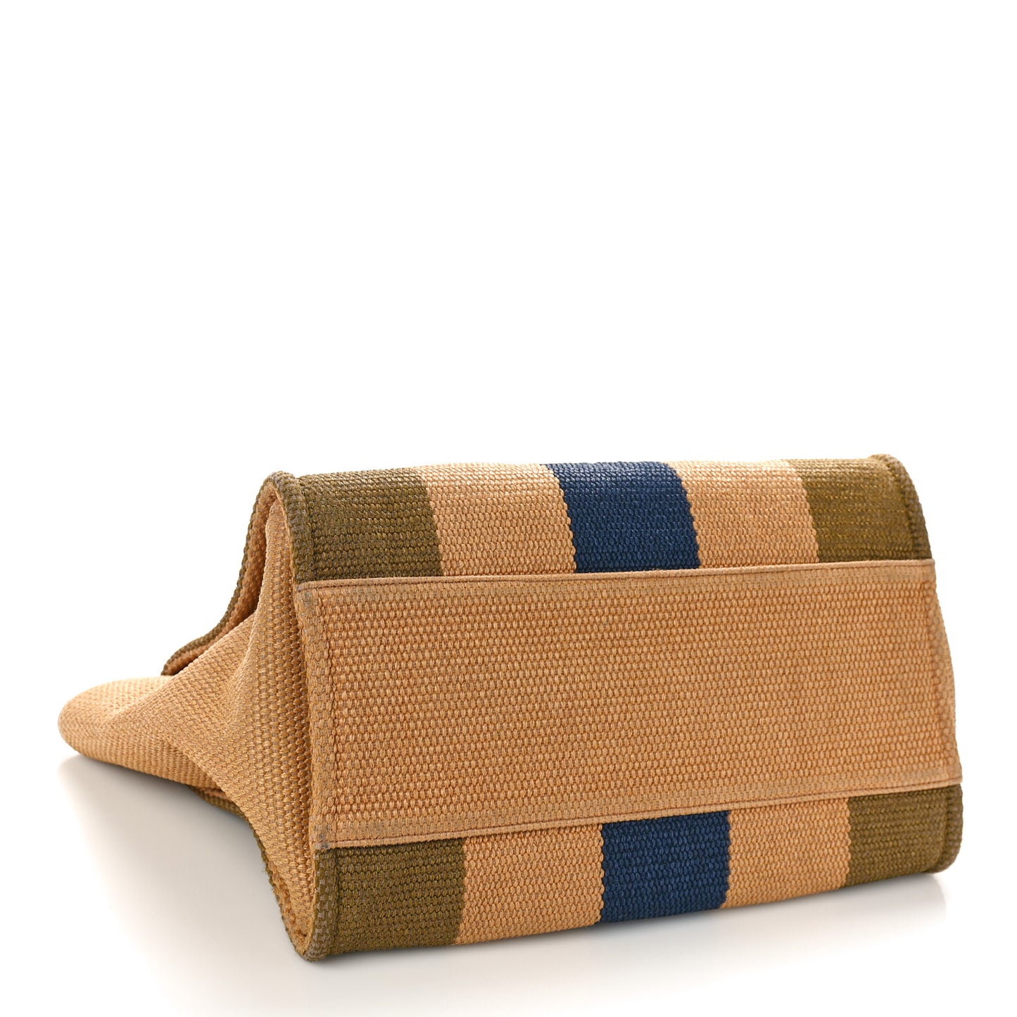 Straw Raffia Calfskin Striped Medium Deauville Tote Khaki Beige Navy Blue