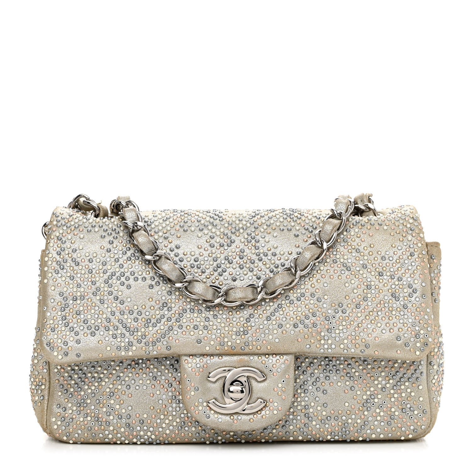 Chanel Iridescent Calfskin Studded Mini Flap Silver 1 of 19