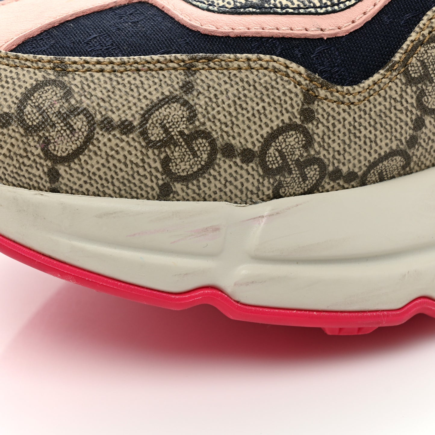 GG Supreme Monogram Mix Monogram Womens Rhyton Sneakers 39.5 London Blue Beige Pale Pink