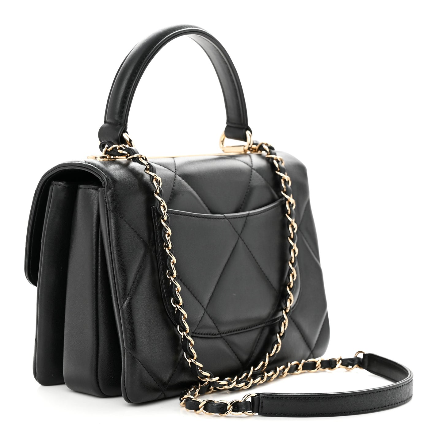 Lambskin Quilted Small Trendy CC Top Handle Flap Black