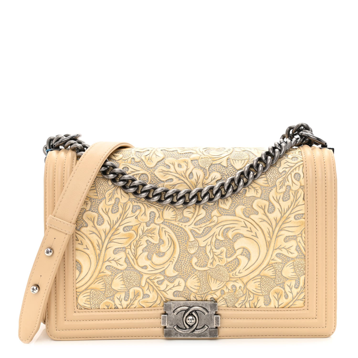 Chanel Calfskin Embossed New Medium Cordoba Boy Flap Ecru 1 of 9