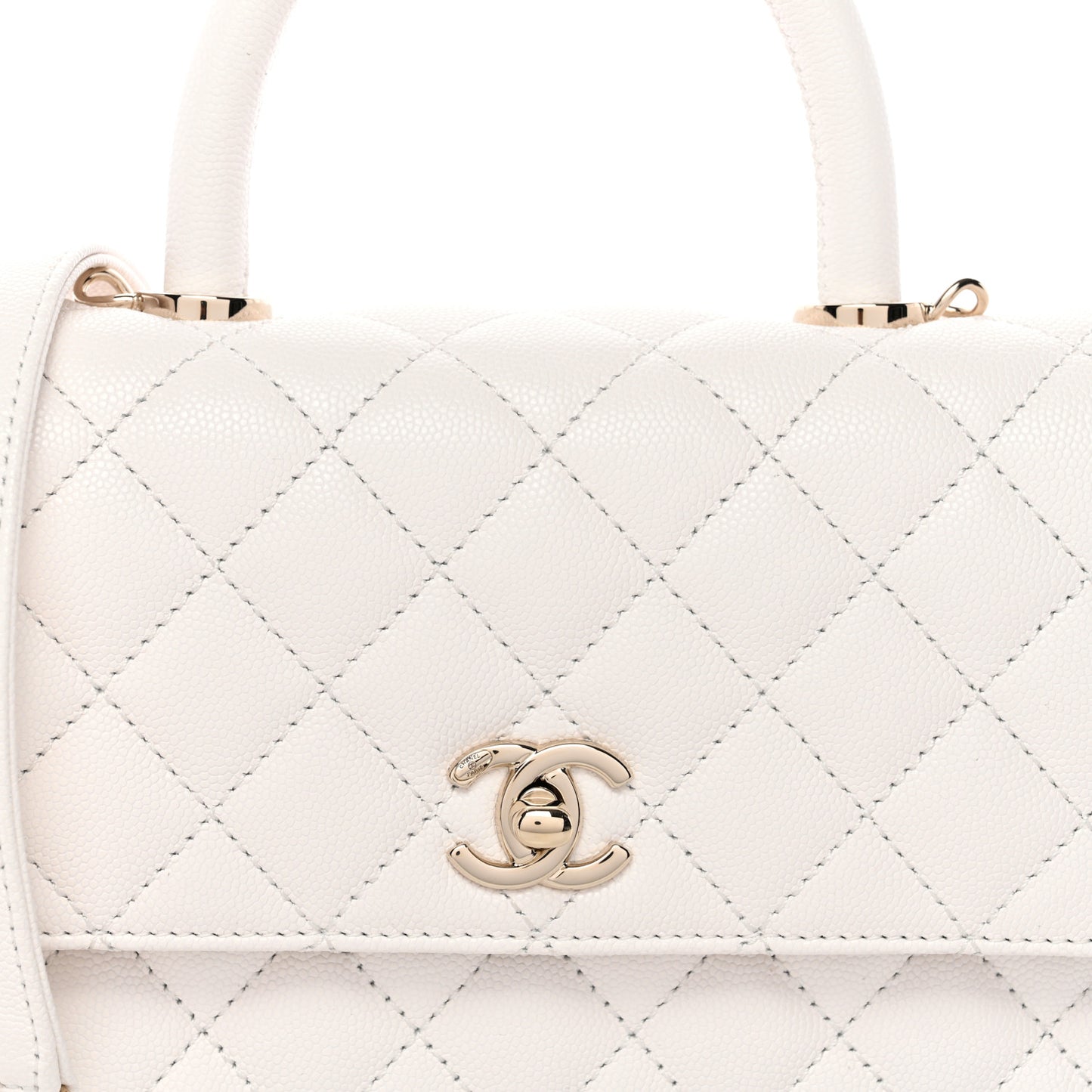 Caviar Quilted Mini Coco Handle Flap White