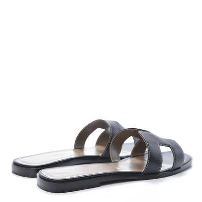 Hermes Box Calfskin Oran Sandals 39.5 Black 4 of 9