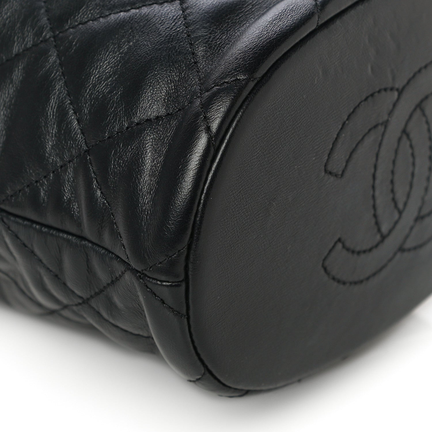 Chanel Lambskin Enamel Quilted Pending CC Bucket Drawstring Bag Black 9 of 15