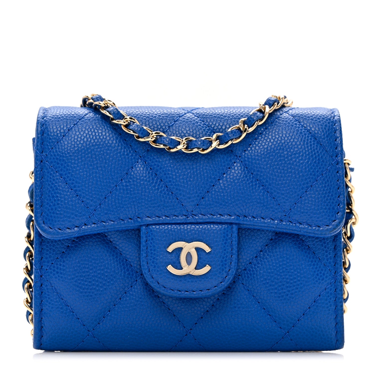 Chanel Caviar Quilted Flap Card Holder On Chain Blue 1 of 10