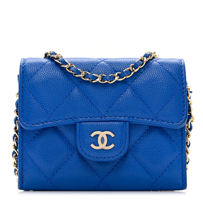 Chanel Caviar Quilted Flap Card Holder On Chain Blue 1 of 10