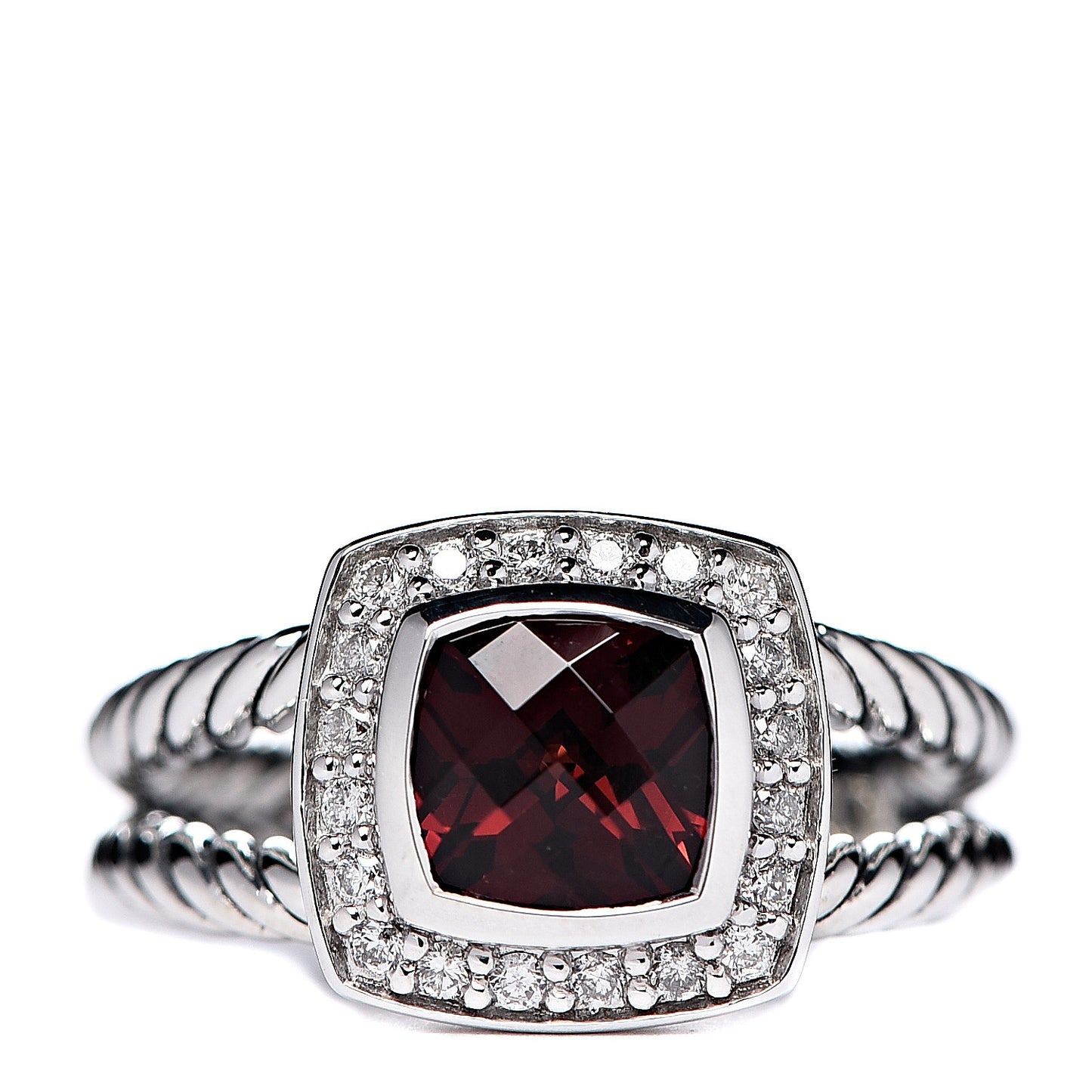 Sterling Silver Diamond Garnet 7mm Petite Albion Ring 52 6