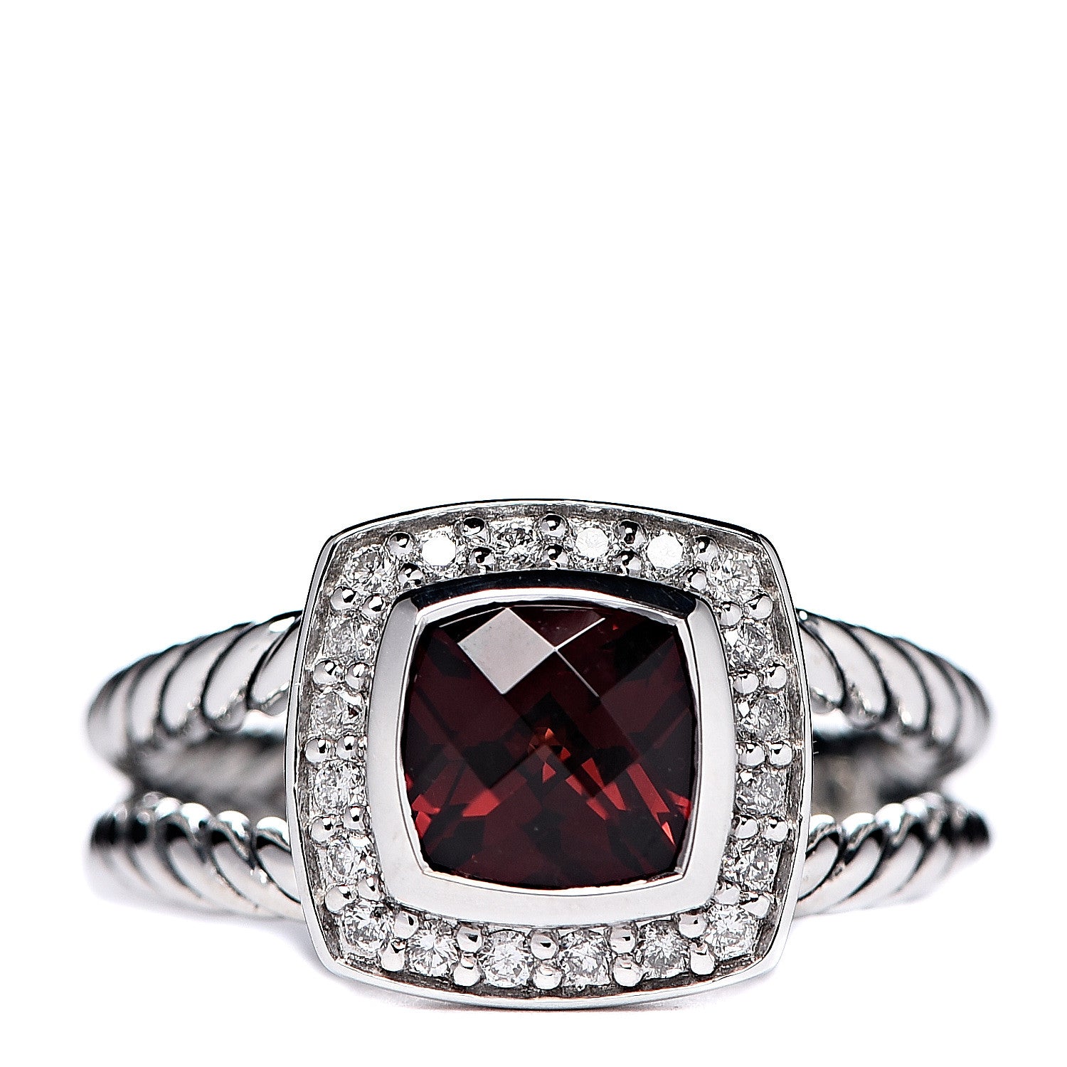David Yurman Sterling Silver Diamond Garnet 7mm Petite Albion Ring 52 6 1 of 5
