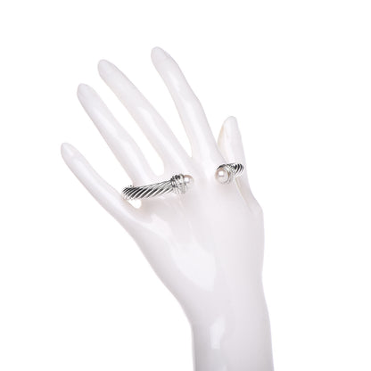David Yurman Sterling Silver Diamond Pearl 7mm Crossover Bracelet 2 of 5