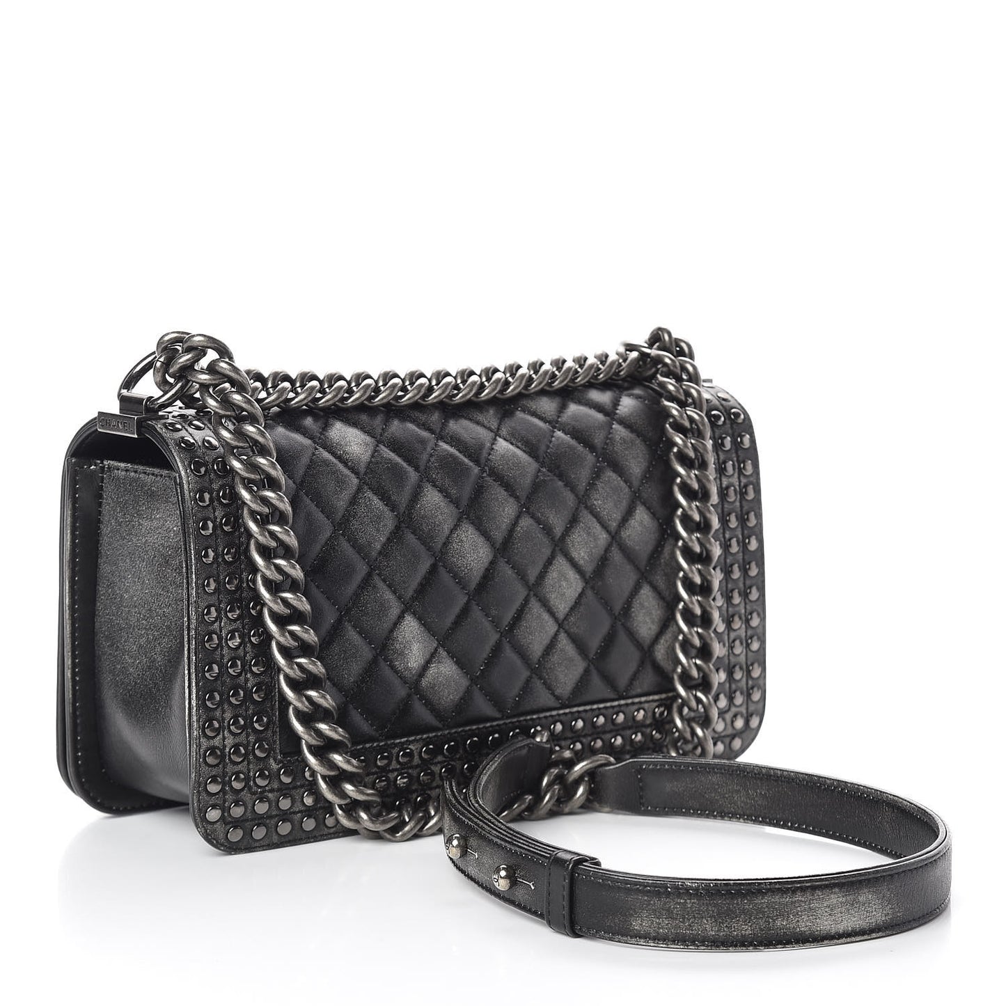 Faded Calfskin Quilted Medium Studded Boy Flap Black