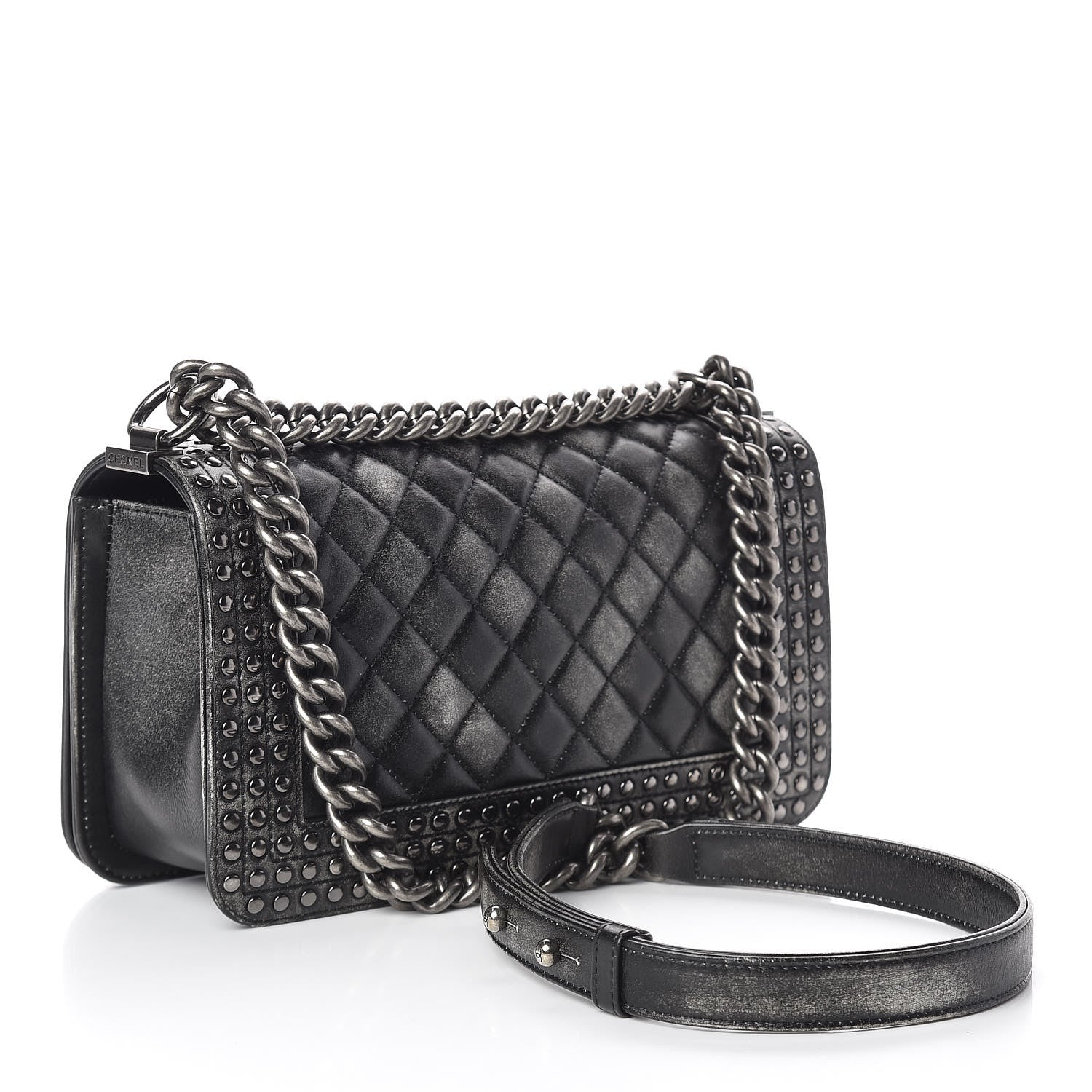 Chanel Faded Calfskin Quilted Medium Studded Boy Flap Black 3 of 18