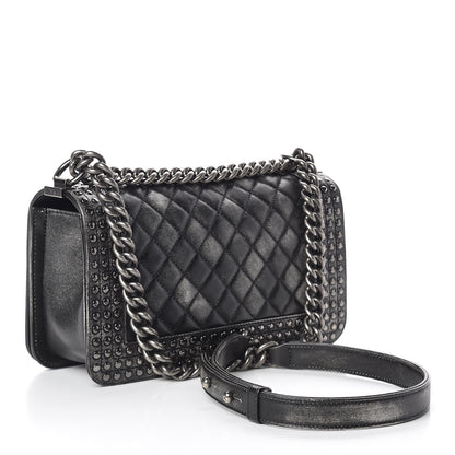 Chanel Faded Calfskin Quilted Medium Studded Boy Flap Black 3 of 18