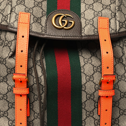 Gucci GG Supreme Monogram Medium Ophidia Double Buckle Backpack Beige Ebony Neon Orange 8 of 10